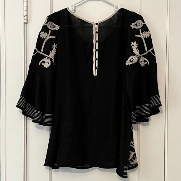 Esley anthropologie blouse size small floral embroidered gauzy flutter sleeve - Picture 7 of 9